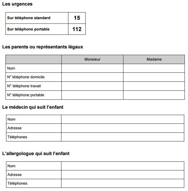 Fiche D Urgence A L Intention Des Parents