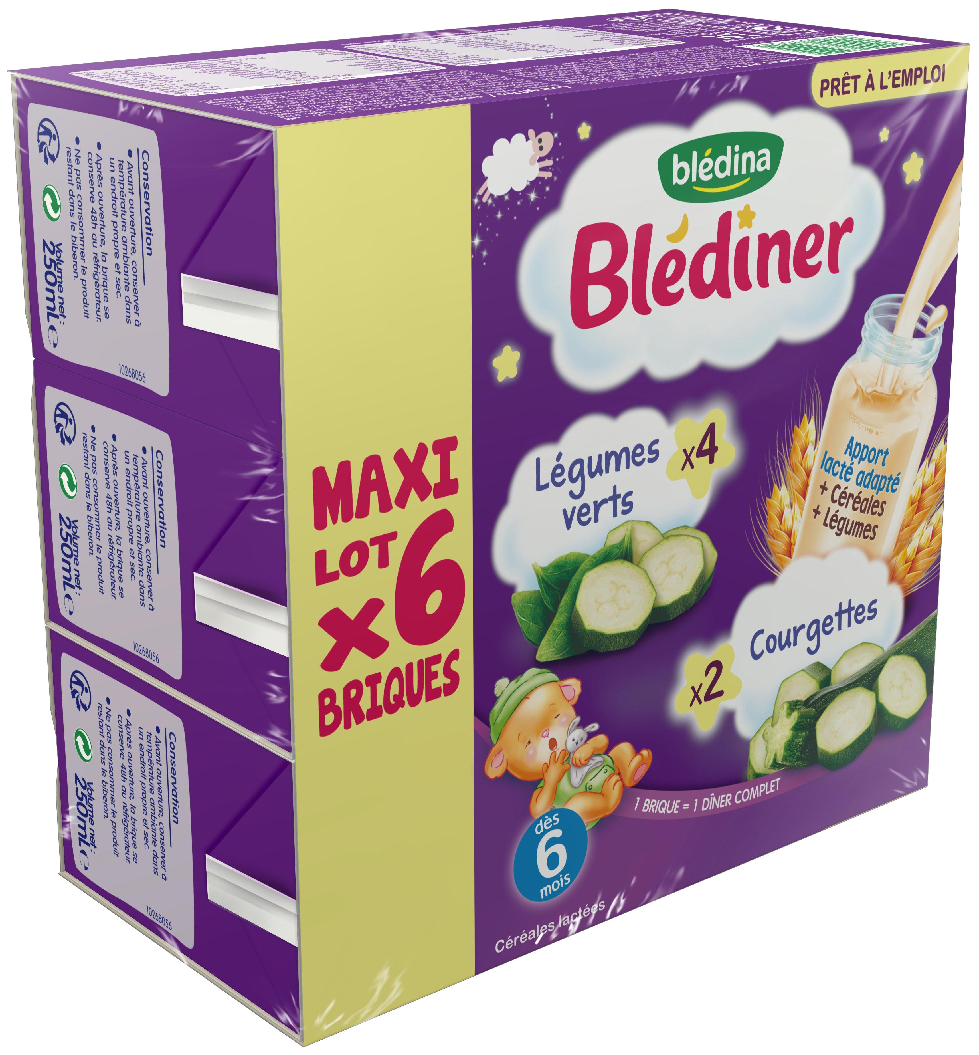BLEDINA - BLEDINA BLEDINER BRIQUES MAXI LOT 6x250ml 4 Légumes verts / 2  Courgettes Dès 6 mois