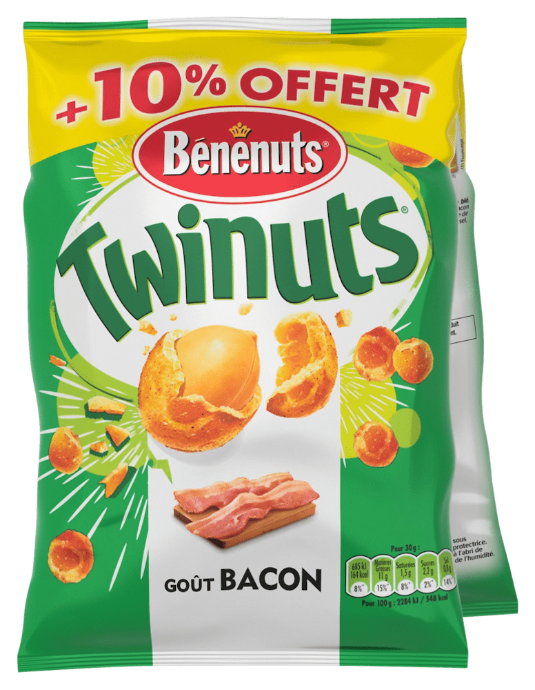 Bénénuts - Bénénuts Twinuts goût bacon 2 x 150 g + 10% offert