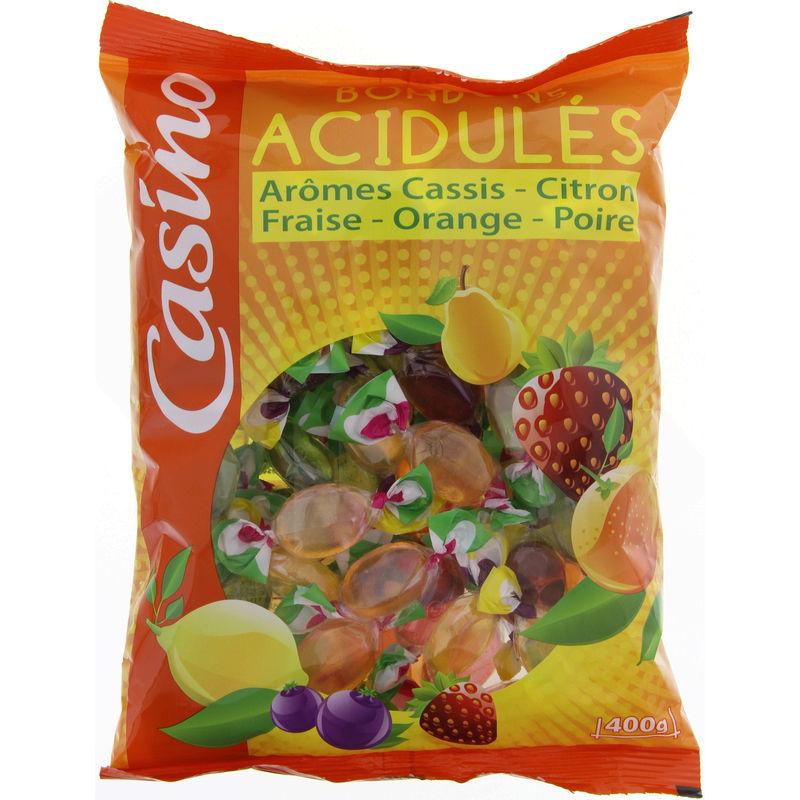 Casino - Bonbons Acidulés - Goûts Cassis Citron Fraise Orange Poire